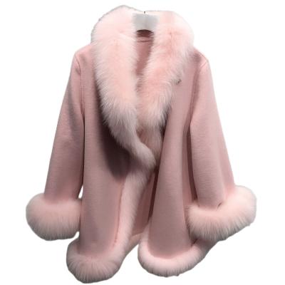 China Fashion Waterproof Winter Wool Fur Warm Casual Fox Fur With Fur Collar Women Double Sided Cashmere Coat for sale