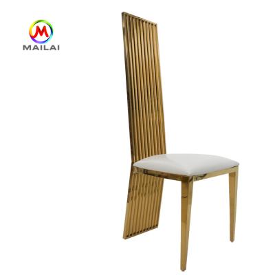 China Modern Wholesale White Cushion High Back Chair Stainless Steel Gold Wedding Dining Chairs for sale