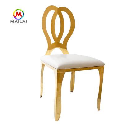 China Gold Modern Flower Metal Back Legs Modern Stainless Steel Dining Chair for sale