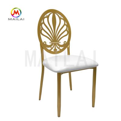 China Modern Foshan New Design Gold Leather Metal Cushion Royal Wedding Chair for sale