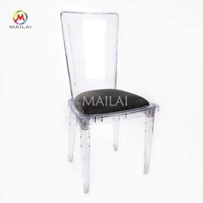 China High Quality Plastic Transparent Knockdown Wedding Dining Chair With Velvet Cushion Hotel Furniture for sale