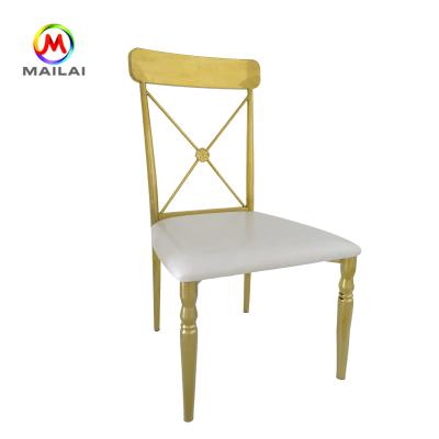 China Modern Cheap Creative Stainless Steel Cross Dining Back Golden Garden Chairs For Wedding Supplies for sale