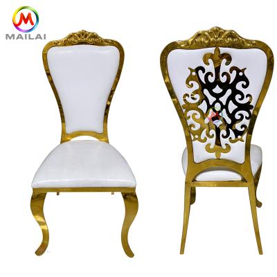 China Contemporary Moon Gold Stainless Steel Wedding Back Dining Event Chairs For Sale for sale