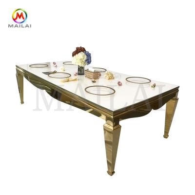 China (Other) New Design Stainless Steel Adjustable White Glass Wedding Dining Bride Table for sale