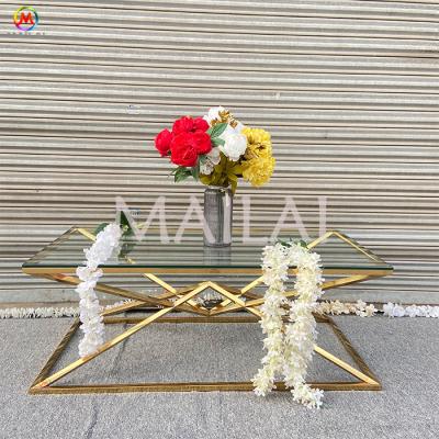 China Modern Wedding Gold Stainless Steel Furniture Event Luxury Hotel Glass Top Coffee Table for sale