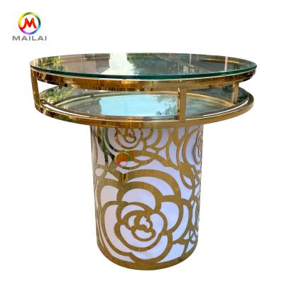 China (Others)Adjustable Round Top Sale Stainless Steel Wedding Cake Display Tables With Flower Light for sale