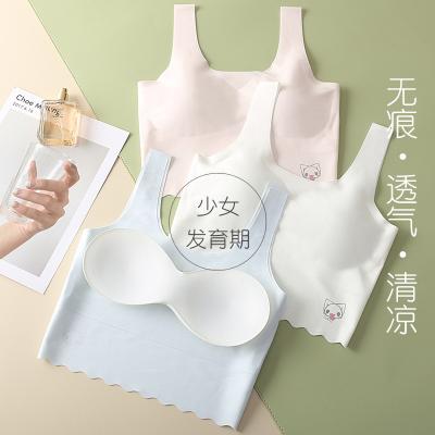 China 2022 seamless new design girl in crop top hot sale solid color boobs young teenager cotton full coverage bralette camisole small top for sale