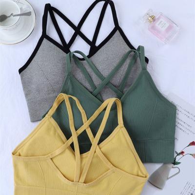 China Wholesale Hot Selling Seamless Solid Color Bralette Top Aliexpress Amazon Bra Straps Women Yoga Corset Simple Sports Seamless Y-Line for sale