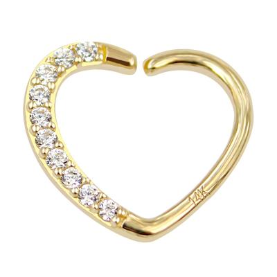 China HONER CLASSIC ROYAL 14K Gold Pave Seamless CZ Heart Shape Cartilage Earring Ring Body Jewelry for sale