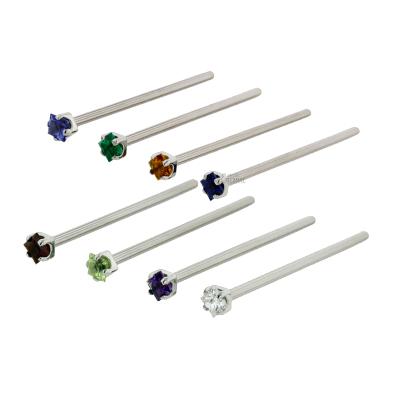 China Titanium CZ Fork Set CZ Square Implant Grade Titanium Fishtail ASTM F136 Nose Pins Body Jewelry for sale