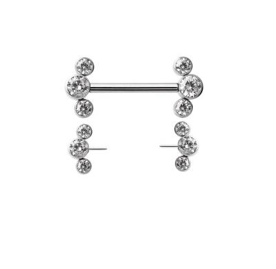 China ASTM F136 Eternal Titanium Metal ASTM F136 3-Round CZ Bezel Set Threadless Nipple Barbells pirecing Jewelry for sale