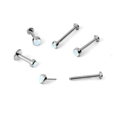 China ASTM F136 Threadless Eternal Titanium Metal Threadless Labret Studs With Bezel Set Synthetic Opal Body Jewelry / Piercing Jewelry for sale