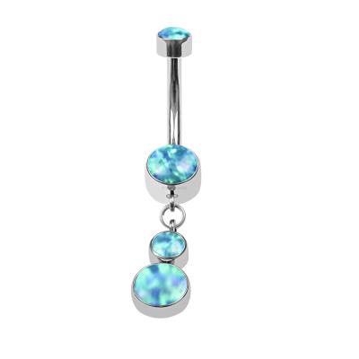 China CLASSIC Eternal Titanium Opal Metal Bezel Set ASTM F136 Dangle Internally Threaded Belly Rings Body Jewelry for sale