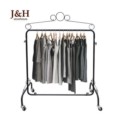 China Heavy Duty Home Use Stylish Black Metal Adjustable Clothing Racks On Wheels Indoor Clothes Rack for sale