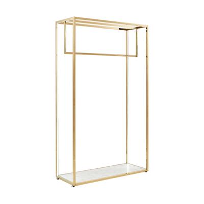 China Luxury Clothes Shop Furniture Shelf Stainless Steel Clothing Showroom Rack Clothing Store Display Racks With LED Light for sale