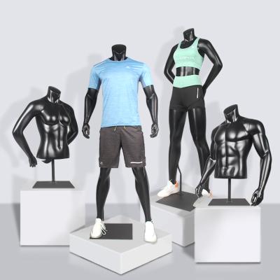 China Headless Standing Muscle Mannequins Sports Fiberglass Male/Female Else 178/167cm Tall Mannequin Black Muscular Full Body For Sale for sale