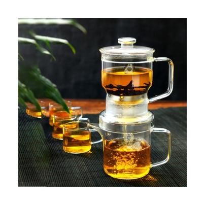 China Viable Promotional Heat Resistant Transparent Glass Tea Cup Set 9 Pieces Crystal Kung Fu Tea Set for sale