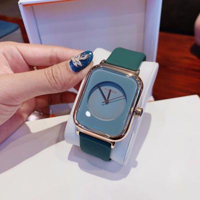 China Waterproof Women Watch Quartz Green Women's Japan Alloy Case Square Silicon Strap Wrist Watch for sale