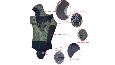 China 5MM YAMAMOTO Neoprene Material Split Spearfishing Wetsuit Full Suit Two-Piece With Hood, Sports Fit For Snorkeling Spearfishing & Swimming, Four Seasons Button Detail - Adult & Teen Universal Fit for sale