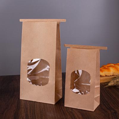 China Biodegrabable Flat Bread Packaging Bakery Food Disposable Bag Stand Up Window Kraft Paper Bags for sale