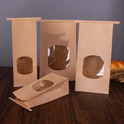 China Disposable Wholesale Custom Printed Kraft Paper Bakery Cookie Bread Takeout Bags With Window for sale