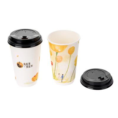 China Disposable Custom Logo Printed Wallpaper Disposable Recycled Double Coffee Cup With Lids for sale