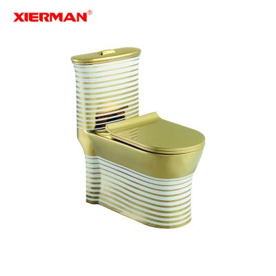 China 2021 Popular Double-flush Gold One-piece Toilet Bowl Ceramic Wash Down Toilet Seat for sale