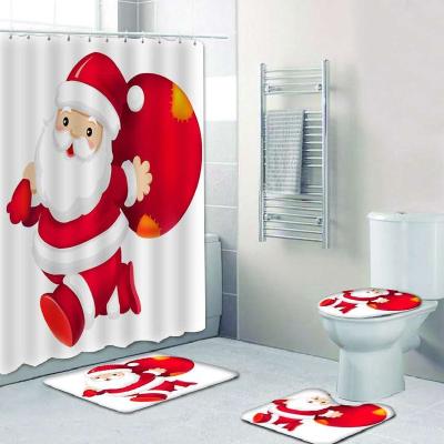 China New Viable Custom Designer 3D Printing Santa Claus and Snowman Bathroom Christmas Shower Curtain Set for sale