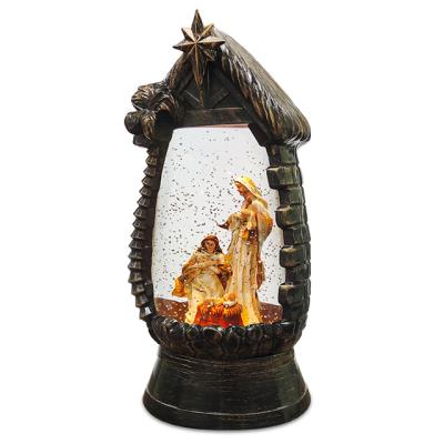 China Led Light + Liquid Inside Good Selling Christmas Lamp Lantern Twinkle Lighting Snow Globe Nativity Snowfall Scene for sale