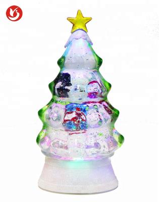 China Led Light+Liquid Inside Small Mini Christmas Tree 3D Acrylic LED Night Light Home Lighting For Xmas Gifts for sale