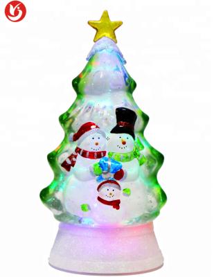 China Led Light + Liquid Inside 2020 New Color Changing Acrylic Snowman Led Christmas Tree Decoration Light for sale