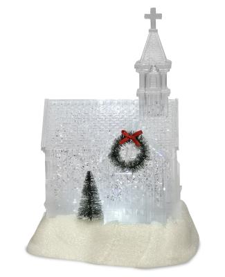 China Eco-friendly Water Spinning Snow Globe Church Led Lights Christmas Houses Home Decor Accessories for sale