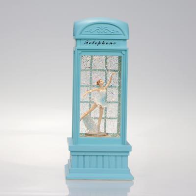 China Plastic Battery Operated Christmas Lantern Music Spring Phone Booth Snow Swirling Globe for sale