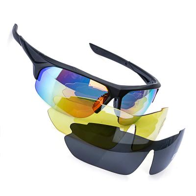 China 3 Set Detachable Yellow Cycling Eyewear Sports Glasses Night Vision Glasses Sun Glasses for sale