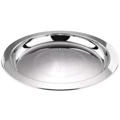 China Factory Sale Modern New Products Stainless Steel Round Tray With Flower Prints Silver Dish for sale