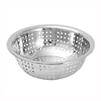 China Good Quality 201 Stainless Steel Large-Hole Round Drain Basin Stainless Steel Drain Basin For Food Washing for sale