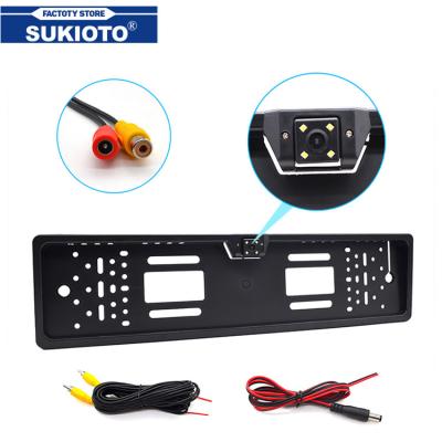 China SUKIOTO Car Rear View Camera E.-License Plate Camera 4 LED Backup Light European Waterproof Night Vision Reverse Camera for sale