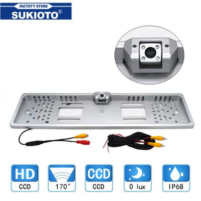 China SUKIOTO New Llate Waterproof EU License Frame Silver Car Rear View Camera With 4 LED Night Vision Backup Parking Rearview Camera for sale