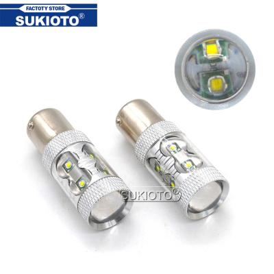 China SUKIOTO 1 Pair High Bright LED Chips 50W LED 1156 BA15S White Yellow Car LED Reverse Lights Auto Turn Signals 80W 1156 Lamp X3 for sale