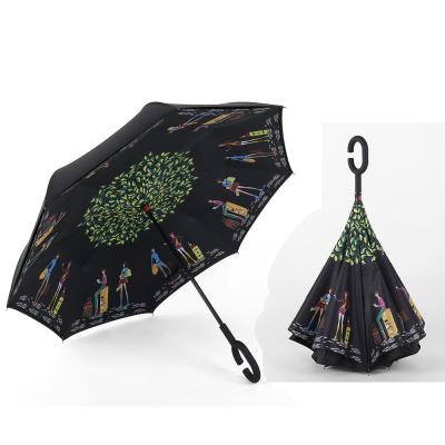 China Customized Creative Inverted Upright Hanging Car Umbrella Customized Umbrella With C Shape Handle for sale