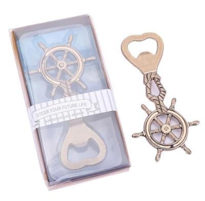 China Golden Ywbeyond Antique Ship's Wheel Bottle Opener Nautical Wedding Favors Gift Rudder Beer Bottle Opener for sale