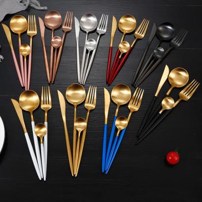 China Ywbeyond 4Pcs Set Viable Gold Silver Silverware Set 304 Stainless Steel Dinnerware Flatware Fork Knife Spoon Wedding Dinnerware Set for sale