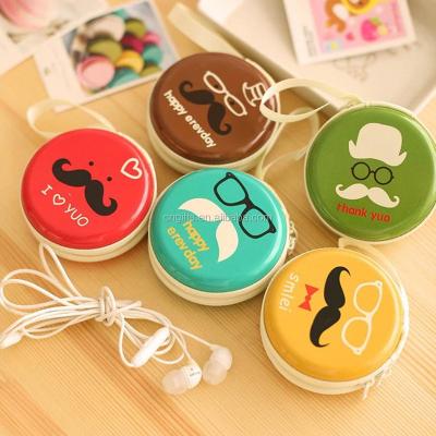 China MustacheTin Purse Key Pouch Wallet Pocket Handmade Round Bag Waterproof Hard Earphone Earphone Case Earphone Box for sale