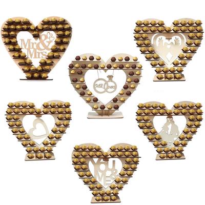 China Rustic Wedding Table Decoration Ywbeyond DIY Table Decoration Cake Stand Custom Wooden Heart Shape Laser Cut Wedding Chocolate Display Stand for sale