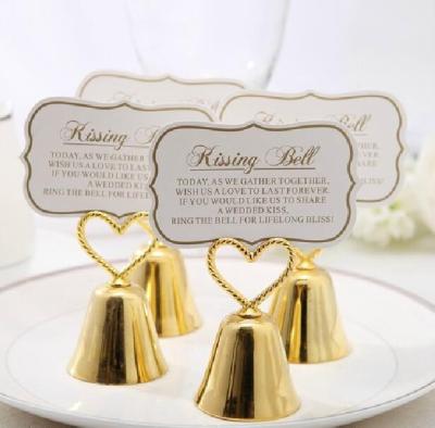 China Ywbeyond Metal Gold and Silver Heart Bell Design Photo Stand Holder Cup Wedding Table Place Card Holder Bell Gifts for sale