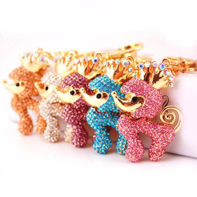 China Ywbeyond Metal Kids Birthday Gifts For Girls Poodle Pendant Rhinestone Crown Keyring Crystal Key Ring Chains Bag Car Key Chain for sale