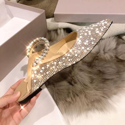 China Brands Original Anti-slippery Jeweled Diamond Mule Bridal Slipper Luxury Shoes Sexy Fashion Wedding Chunky Clear Ladies Women Pearl Party Flat for sale