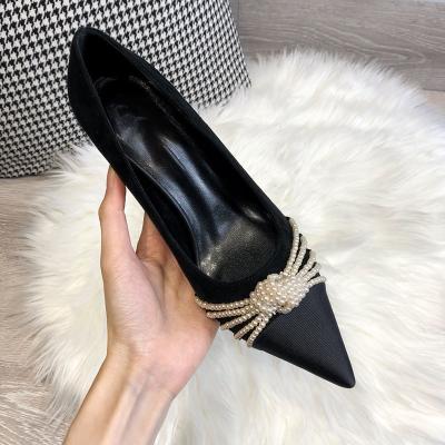 China Fashion Designer Luxury Sexy Black C Original Wedge Pearl Round Block Chunky Clear High Heels Ladies For Women Pumps Shoes for sale