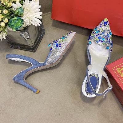 China R Round Wedding Sandal Women Ladies Shoes Stiletto Luxury Fashion Designer Stiletto Luxury Fashion Stripper Diamond Bridal Sexy Black Block for sale