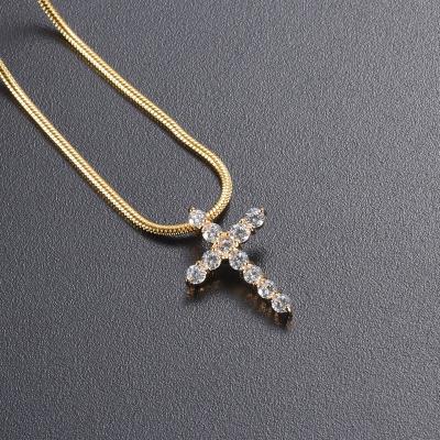 China Cheap Wholesale Trendy Fashion Jewelry 18k Gold Plated Crystal Cross Pendent Necklace Classic Cross Necklace for sale